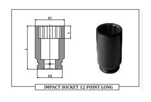 1.1/2 Square Drive Impact Socket 12 Point Long