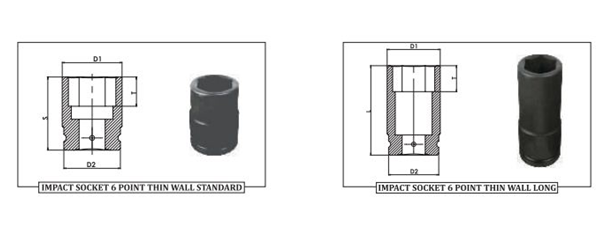 IMPACT SOCKET 6 POINT THIN WALL STANDARD& LONG